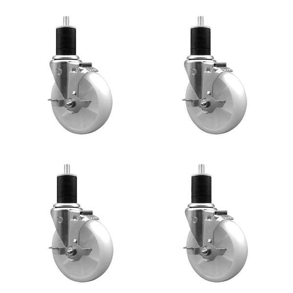 5'' Nylon Swivel 1-3/4'' Expanding Stem Caster Set with Brake, 4PK